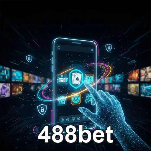 Imagem do aplicativo 488bet exibido na tela, promovendo o portal de apostas esportivas 488bet.